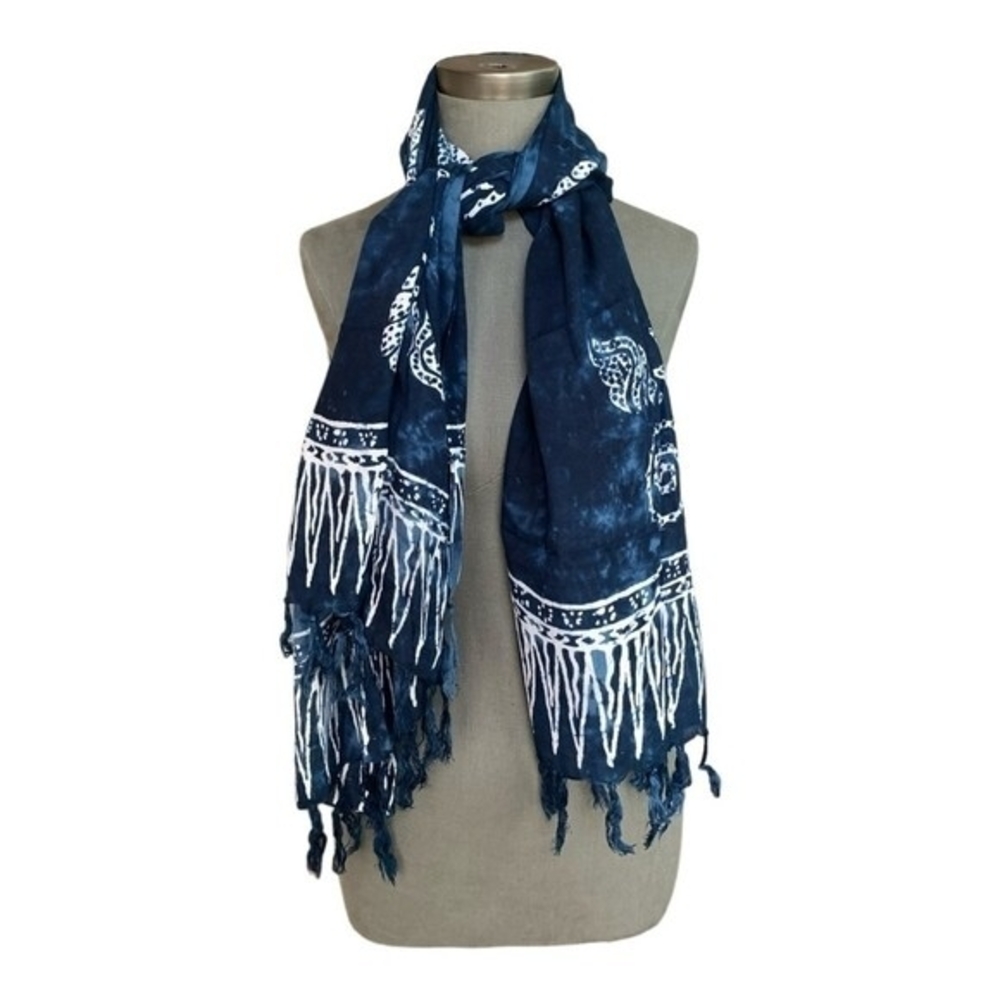 Hawaiian Blue Coastal Shells Sarong 64x46 Rayon Beach Cover Up Wrap Scarf EXC - Picture 6 of 7